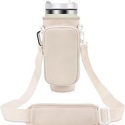 MTRoyaldia Water Bottle Carrier Bag with Pouch Compatible with 40oz Tumbler with Handle, Water Bottle Pouch for Quencher H2.0 Flow State, 40 oz Tumbler (Beige)-15