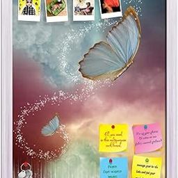 ArtzFolio Big Butterflies in The Sky | Bulletin Board Notice Pin Board | Vision Soft Board Combo with Thumb Push Pins & Sticky Notes | White Frame | 12 x 15.7 inch (30 x 40 cms)-10