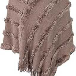 Ladies Hooded Poncho with Fringed Hem Crochet Cape for Autumn Winter, Solid Knitting Shawl Wrap Poncho Fringe Sweater Coats, Khaki, 30-image-61