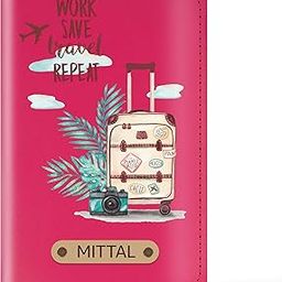 Personalized Printed Leather Passport Cover with Customised Name | Printed Travel Quote on Passport Holder (Design 03, Hot Pink)-picture-15