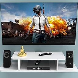 FABULO Wooden Floating TV Entertainment Unit - Wall Mounted Stand for Set Top Box, Wall Hanging Storage Shelf/Cabinet/Rack for Home, Bedroom, Living Room – White-image-52