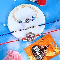 CraftVatika Chocolates with Rakhi for Brother Bhabhi Kids, Rakhi Set of 3 for Bhaiya Bhabhi Kids, Evil Eye Lumba Chocolates Gift with Gift Hamper (Type-2)-image-7