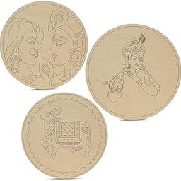 300Sparkles Pre Marked 3 Pcs Krishna Radha Cow Design Round MDF Board Laser Cutout Base Painting Board Art & Craft Home Decoration 10 x 10 Inch 3 Pcs Set-picture-11