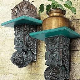 Timberdec Hand Carved and Painted Solid Wood Flower Jali Design Wall Mounted Floating Shelf Wooden Wall Brackets Shelves|Living Room | Bed Room[Pack of 1 Piece]-image-40
