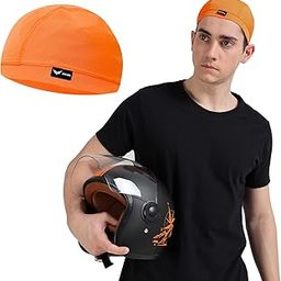 XTRIM Unisex Helmet Skull Cap for Bikers & Cyclists, Cotton Head Cap, Hair Inner Helmet Cap for Men, Sweat Cooling Beanie Cap for Men for Women, Skull Mask for Summer, Bike Accessories (Orange)-image-77