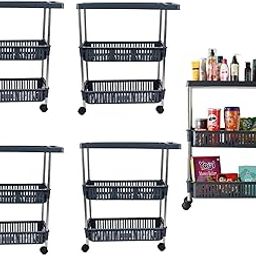 Homestic Pack of 5 Storage Rack with Wheels | Slim 3-Layer Storage Organizer Rack | Kitchen Spice Rack | Cutlery Kitchen Rack | Multipurpose Storage Rack for Home-Office-Hospital | Grey-image-56