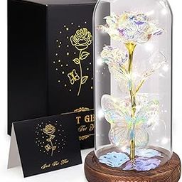WOKEISE Rose Gifts for Women,Light Up Rose Flower Gifts Butterfly Decor in Acrylic Dome,Personalized Birthday Gifts for Mom,Grandma,Girlfriend,Teenage Girls,Wife,Sister,Silver-image-16