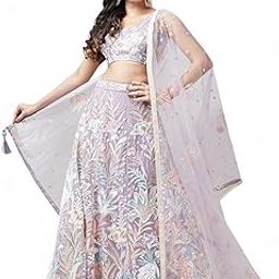 Women's Net Semi-Stitched Sequins Embroidered Soft Lehenga Choli With Dupatta (6032-Lavender-Wedding-Stylish-Lehenga-Choli-Latest; Free Size)-12