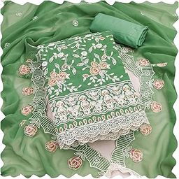Women's Georgette Dress Material, Unstitched, Embroidered Churidar Set with Dupatta, Pakistani Punjabi Style-image-74