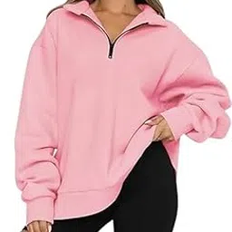 paklon Solid Casual V-Neck Full Sleeve Pull Over Half Zipper Sweatshirt's for Women's-picture-40