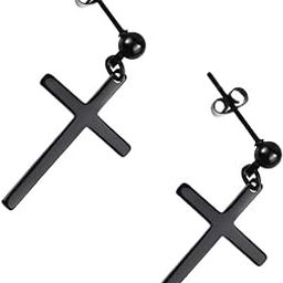 Black Solid 316L Stainless Steel Small Crucifix Dangle Earrings For Women Men'S Gifts | Fashion Jewelry | Earrings-10