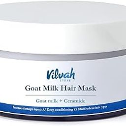 vilvah STORE Goat Milk Hair Mask | Deep Nourishing | Fresh Hair Mask Provides Damaged Deep Conditioning & Strength | Curl Or Styling Cream | Powered With Goat Milk | For Women & Men | 200 Gm,1 Count-1