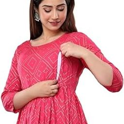 Women Cotton Regular Fit Anarkali Maternity Dress, Pregnancy Dress,Feeding Kurti,Easy Brest Feeding Dress, with Both Side Zipper-image-66