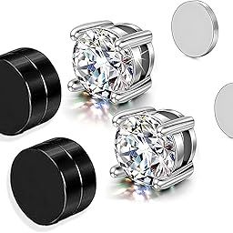 2 Pairs Magnetic Earrings for Men, Non Piercing Earrings, Stylish Magnetic Studs for Men, Daily Wear and Special Occasion Accessories，Non Pears Earrings, Studs for Man（Black,Silvery）-image-84