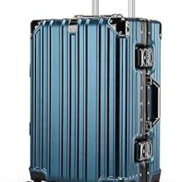 Zipperless Executive Aluminum Frame Luggage Hardside Lightweight PC Travel Trolley with Spinner Wheels Bussiness Suitcase (Blue, 22 inches),55 Cm-image-32