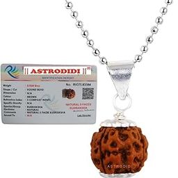 Nepali 5 Mukhi Rudraksha Pendant with Lab Report/Certified Natural Five Face Rudraksh with White Metal Capping and Chain for Men and Women (Colo: Brown, Shape: Round)-image-7