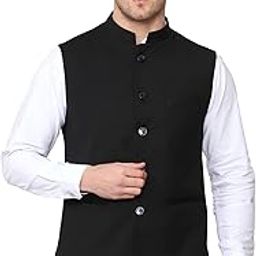 Nehru Jacket For Men Solid Black Waistcoat-4
