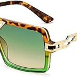 Square Flat Aviator Sunglasses for Women Men Stylish Double Bridge Thick Frame Sun Glasses E1325-image-80
