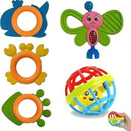 Pack of Shake & Grab Rattles and Chu Chu Animal Shape Bath Toys Non Toxic BPA Free Set for Babies & Infants_Set of 5-image-58