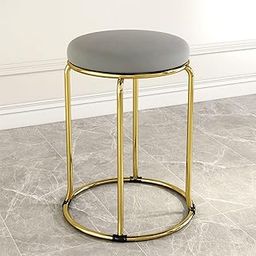 NUTECH IMPEX Vanity Stools Coffee/Tea/Milk Shop Bar Stools Bedroom Velvet Dining Stool Metal Stool Legs With Non-Slip Foot Pads, Multi-Purpose Seating (Golden Legs, Light Grey, 35 Cm, 46 Cm)-image-38