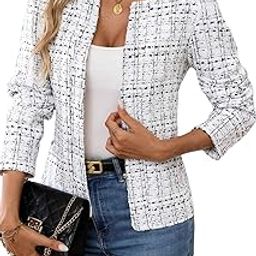 Womens' Tweed Blazer Long Sleeve Jacket Notch Collar Fully Lined Casual Business Trendy Elegant Work Office Coat-picture-27