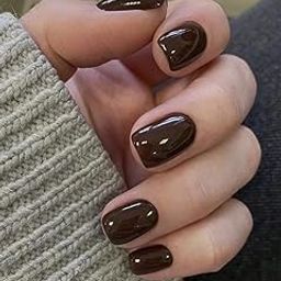 Set Of 14Pc, Press-On Short Square Glossy Dark Brown Color, Nail Extensions With Free Glue Kit-image-52