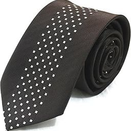 Men's Dark Brown Color Woven Jacquard Neck tie With Print-image-54