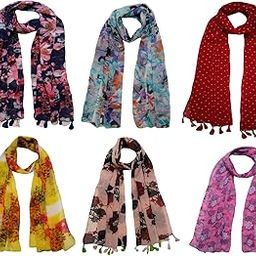 Women's Chiffon Printed Trendy Stoles, Free Size (Multicolour, F092) - Pack of 6-17