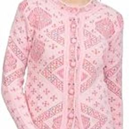 Women Geometrical Cardigan Sweater Pink-image-38