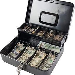 GOBBLER Cash box with Key Lock & 2 Level Money Tray, Metal Money Box Large Size: 30 * 24 * 9cm (GC-302) - Black-picture-30