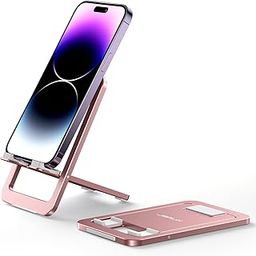 JSAUX Universal Mobile Stand for Desk, Foldable Aluminum Adjustable Phone Mobile Stand for Office Desk Smart Gadgets, Desk Portable Travel Holder, Compatible for iPhone 16/15/14, Galaxy S25/S24, Pink-30