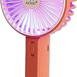 Akari Portable Mini Fan – Rechargeable Handheld Fan with Stand, 2-Speed Settings, LED Light, USB Powered, Low Noise, Suitable for Indoor and Outdoor Use, Coral Pink-32