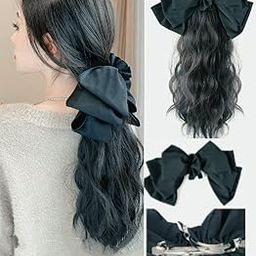 HAIR WALA™ Large Butterfly Bow Curly Ponytail Extension Heat Resistant Very Soft Hair Long Hair Pony Tails Hair Extension 16 to 18 Inch for Women, Black Color, Matte Finish, 100 Gram (Black)-60