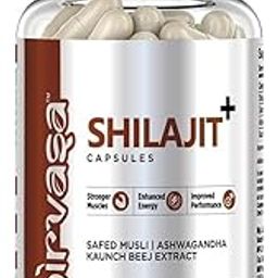 Nirvasa Pure Shilajit Capsules | With Safed Musli, Ashwagandha & Kaunch Beej | Ayurvedic Capsules for Energy & Vitality | Shilajit Supplement for Men | Strength & Stamina Booster | 60 Capsules | 800mg-2