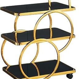 Bluekart® End Table Trolley 3-Tier Metal Serving Trolley with Wheel Elegant Home and Restaurant Mobile Cart for Effortless Food Serving Coffee Table for Living Room Gold Black-image-31