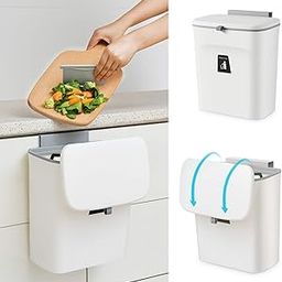 KEYOZA 2.4 Gallon Kitchen Compost Bin for Counter Top or Under Sink, Hanging Small Trash Can with Lid for Cupboard/Bathroom/Bedroom/Office/Camping, Mountable Indoor Compost Bucket, White-10
