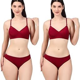 Self Design Full Coverage Women's Nylon Maroon (Zoya-40B) Padded Bra Panty Set (Pack of 2)-image-89