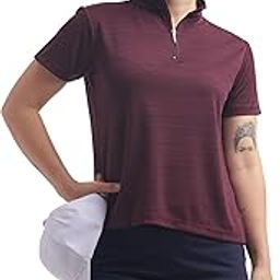 Womens Regular fit Half Sleeve t-Shirt - Turtle Neck with Zip Sports Wear-image-69