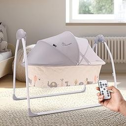 R for Rabbit Lullabies Baby Cradle Automatic Swing with 5 Point Safety Harness, Remote Control, Mosquito Net, Smart Timer, Soothing Music for New Born Kids Age 0-2 Years Weight Upto 12 Kg (Cream)-image-28