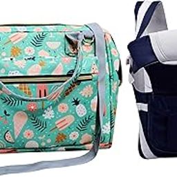 Baby Diaper Bag Handbag with Insulated Bottle Pockets & 3 in 1 Carrying Style with Baby Carrier (Green & Blue)- Combo of 2-image-56