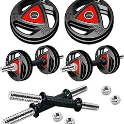 Amazon Brand - Symactive Professional Metal Integrated Rubber Adjustable 10 kg Dumbbells Fitness Kit for Full Body Workout | 14 Inch Dumbbell Rods Pair & Nuts | Home Gym Kit | Multicolor-21