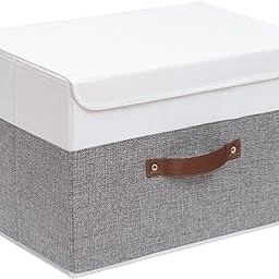 Merayo Storage Box for Clothes Foldable Storage Box Linen Fabric Toy Storage Box with Lid for Home Office Closet (38x25x25cm) (Rectangular, White)-picture-13
