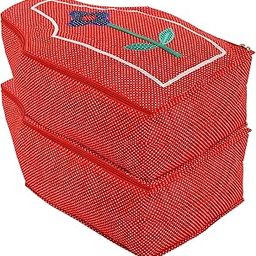 Kuber Industries Dot Printed Blouse Cover Clothes Storage Bag Garments Organiser for Wardrobe-Pack of 2 (Red)-19