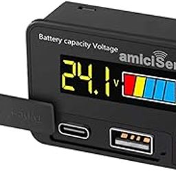amiciSense DC 8-30V Battery Capacity Indicator with Type-C and USB Output Port for Mobile Charging, 12V 24V Lead-acid Lithium LiFePO4 Voltmeter for Car and Bike-image-17
