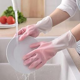 wolpin Polyvinyl Chloride Pvc Cleaning Gloves Hand Gloves For Dishwashing Cooking Skin-Friendly Reusable,Gardening|Anti-Slip Cleaning|Pet Grooming|Car Washing|Bathroom Cleaning Painting (1 Pair,M)-picture-23