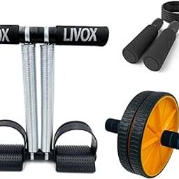 LIVOX Tummy Trimmer Gym Equipment for Home Workout Skipping Rope, Abs Wheel Roller Full Body Workout Equipment Combo Set-picture-26
