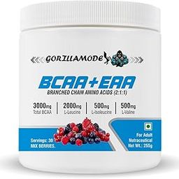 Gorilla Mode BCAA Advanced | Fastest Muscle Recovery | Maximized Workout Performance | Essential Amino Complete | Fuels Muscle Growth | Beats Fatigue | Prevents Muscle Cramps | Replenish Electrolytes | Ultimate Recovery | Intra Workout Powder | Most Explosive Muscle Pump [30 Servings, Mix Berries]-0