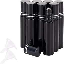Ellbest 10ml Essential Oil Glass Roller Bottle Portable Mini Cosmetic Perfume Sample Container Roll-on Bottles with Stainless Steel Balls &Funnelsï¼Å’Pack of 8(Black)-picture-19