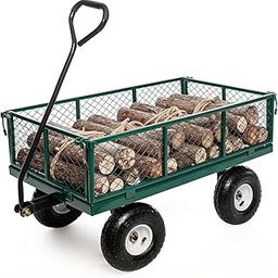 Heavy Duty Steel 900Lbs Wagon Garden Carts, Utility Pullable with Removable Folding Sides, All Terrain Wagons for Outdoor, Garden, Farm, Yard, Green-43" x 21"x 21" inch-image-85