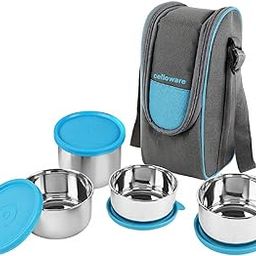 CELLO Steelox Stainless Steel Lunch Box Set of 4 with Bag (Capacities - 225ml, 375ml x 2, 550ml), Blue | Tiffin Box with Jacket | Leakproof | Easy to Carry | Ideal for Office, School, College-7